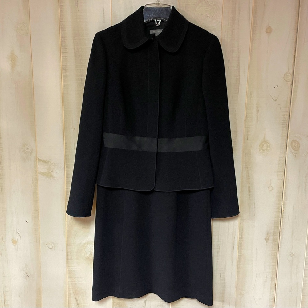 Vintage Ann Taylor Black 100% Wool Snap Button Jacket Dress Set Sz 6